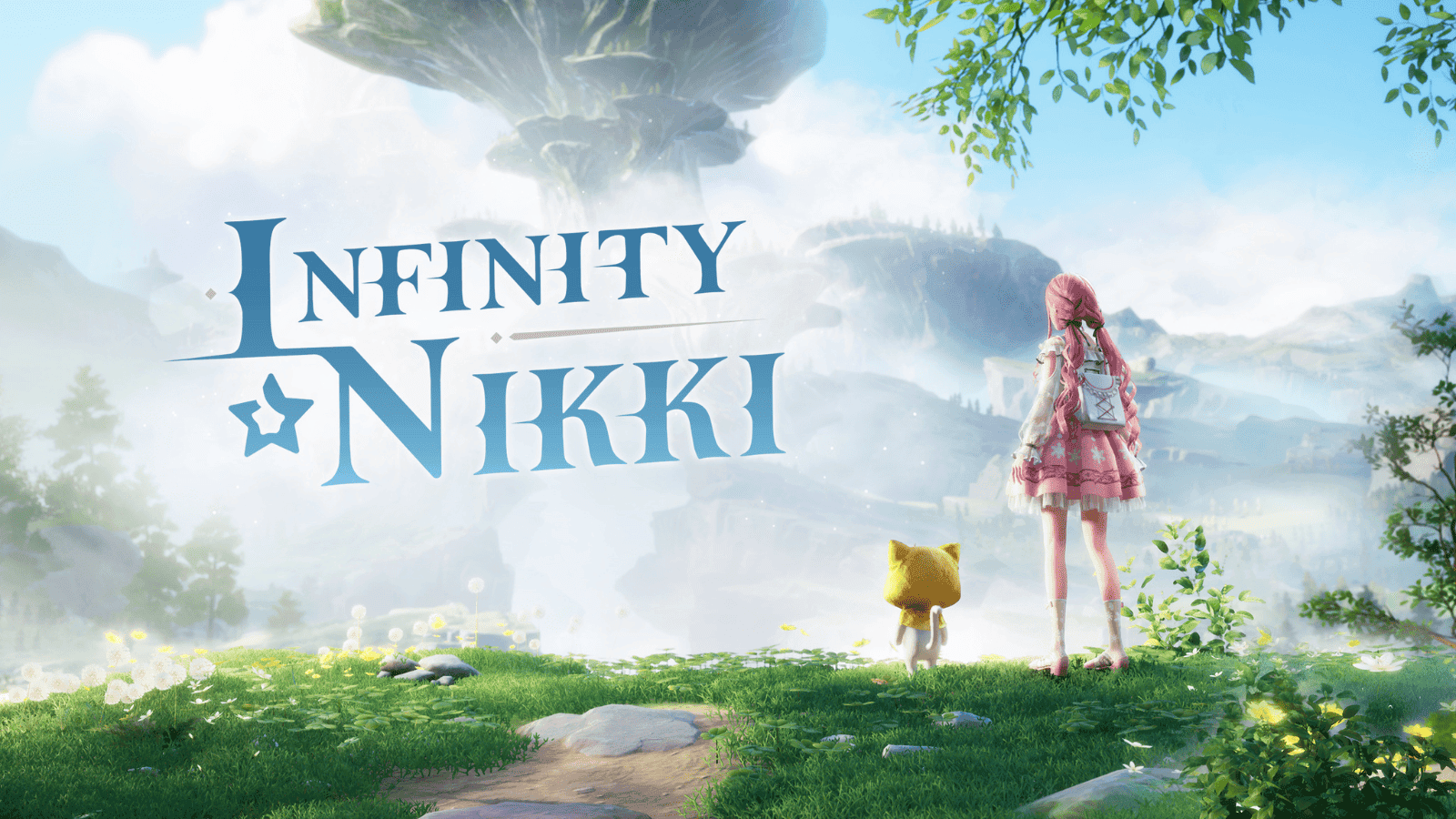 Μια εικόνα που απεικονίζει από πίσω την Nikki και το Momo σε ένα τοπίο με ομίχλη.